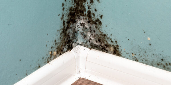 Black mould on wall closeup. House cleaning concept